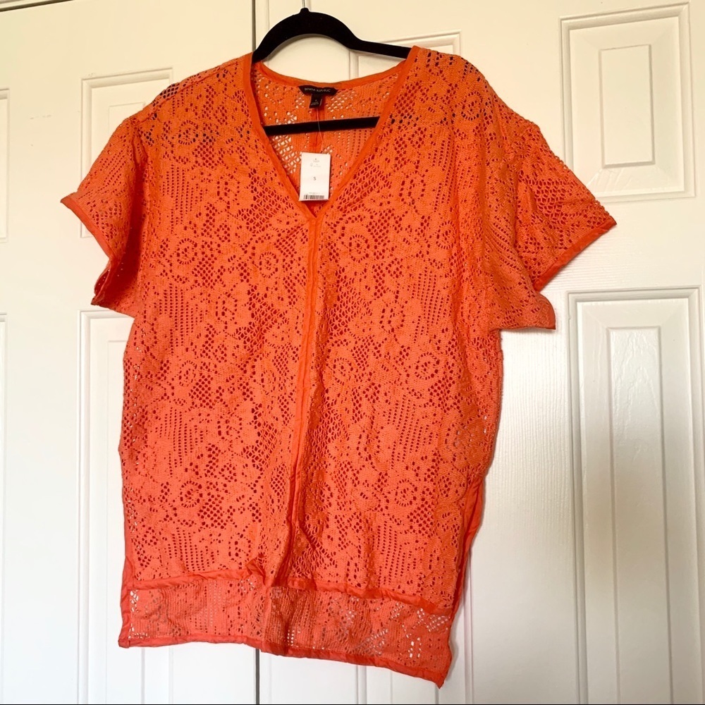 Banana Republic orange eyelit crochet knit shirt